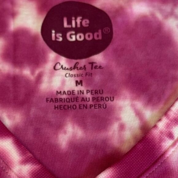 Life Is Good Pink Tie Dye Super Mom Crusher Tee Short Sleeve Womens Medium NEW - Picture 10 of 10